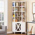 White 7-Tier Corner Bookshelf with Doors J3849