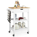 Natural Bamboo Rolling Kitchen Island Cart with Drawer and Shelves K29671