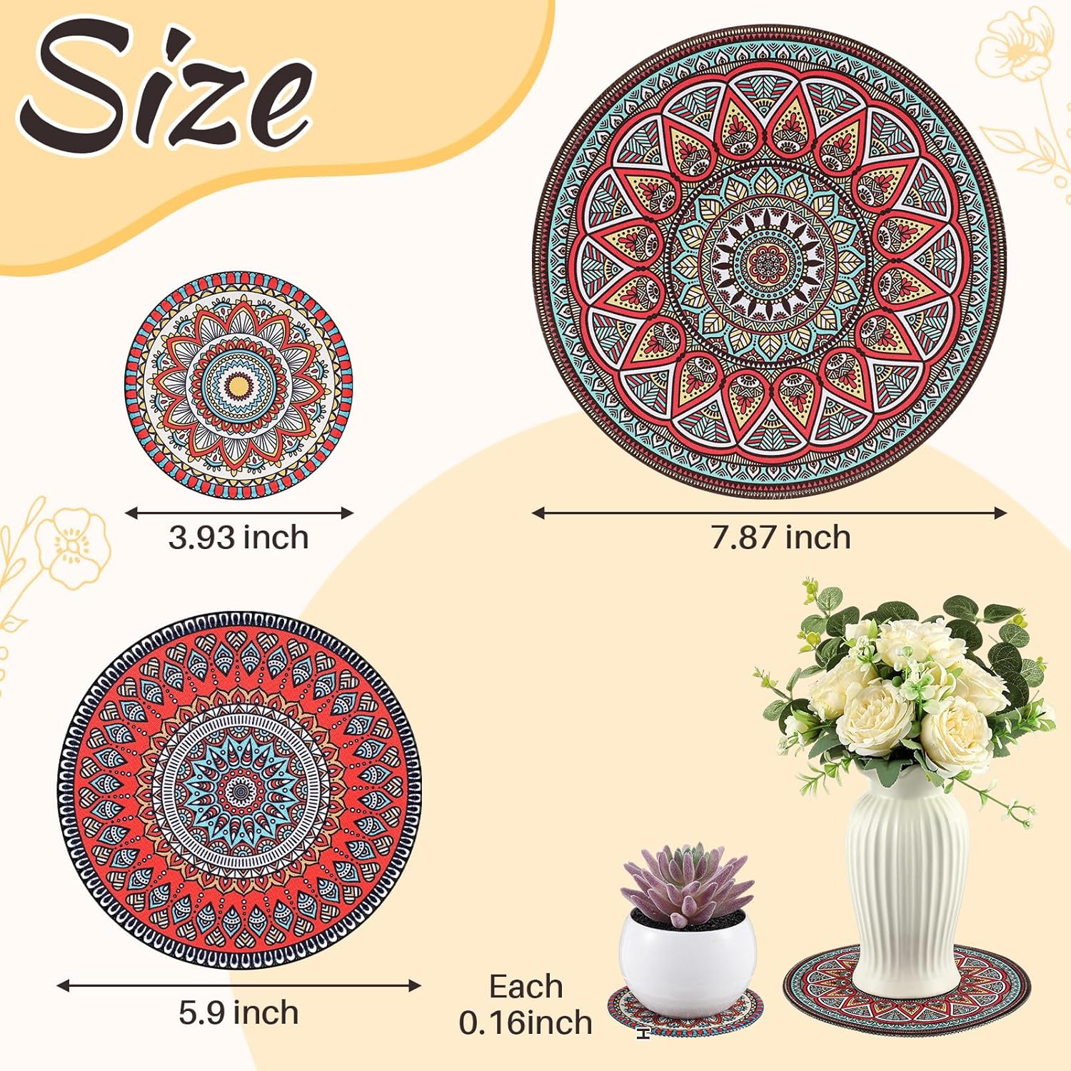 6 Pcs Absorbent Non Slip Round Plant Pot Mat U6427