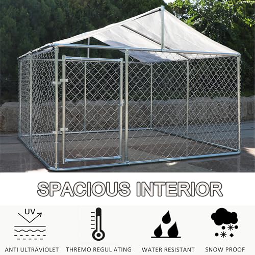 13.1x7.5x7.6 FT Outdoor Dog Kennel with Roof, Galvanized Steel Chain Link Enclosure V78239