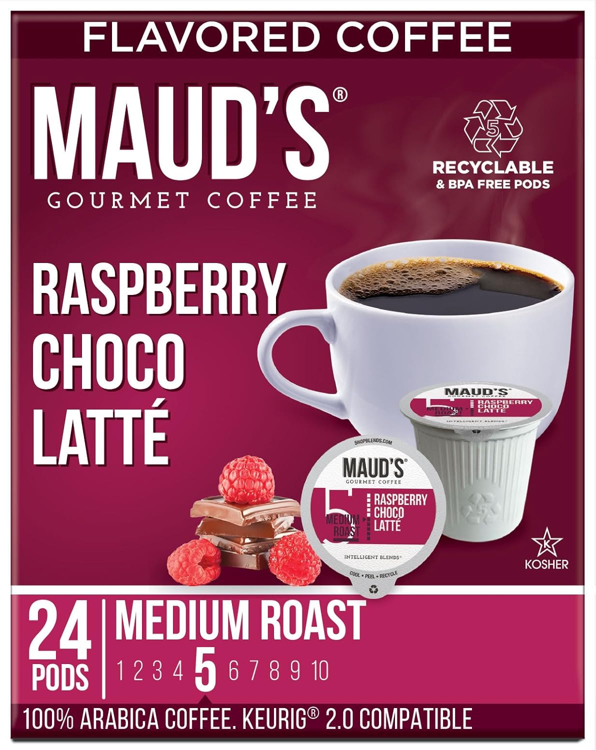Raspberry Chocolate Flavored Coffee Pods, 24 ct, 100% Arabica Medium Roast Coffee H9768