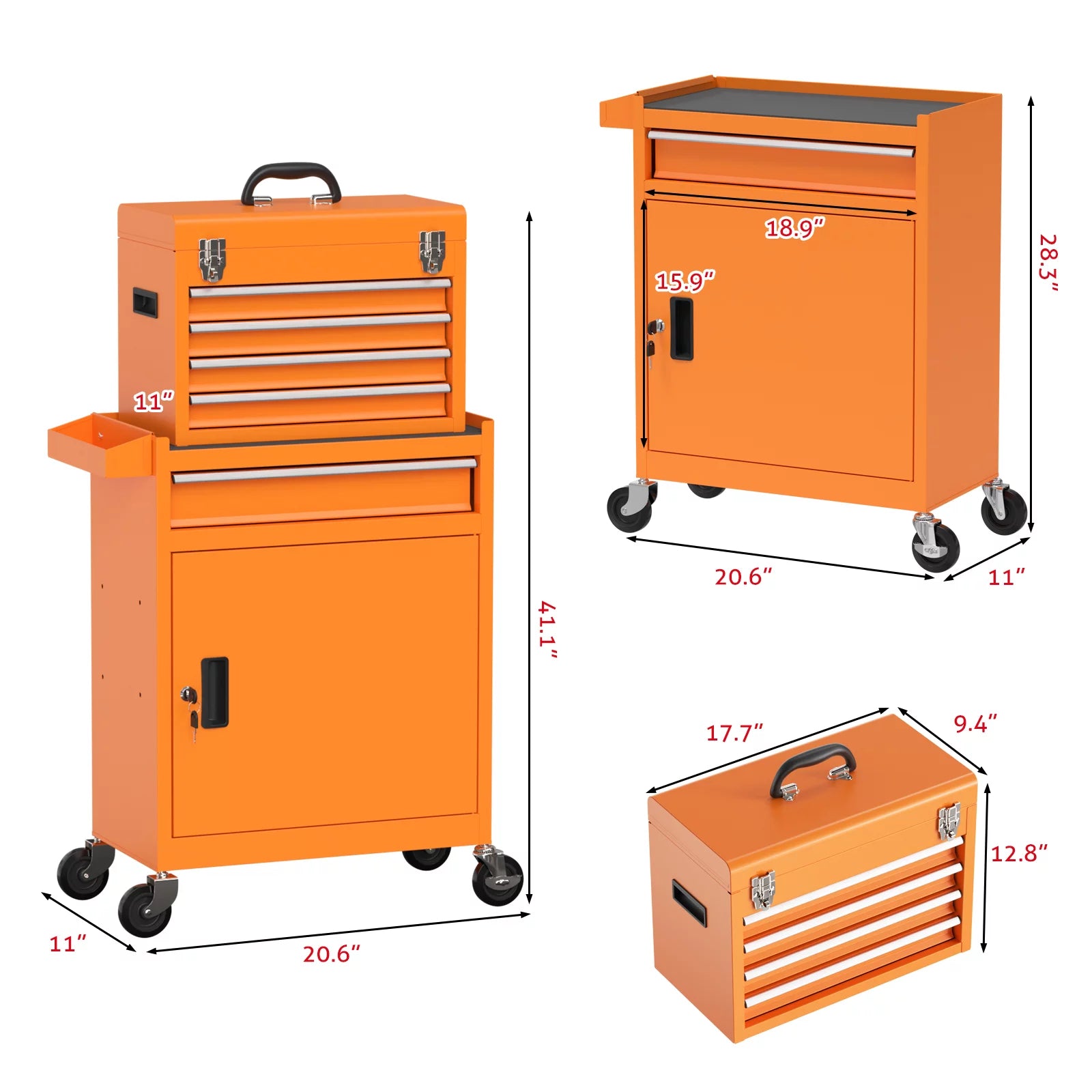 Orange 5-Drawer Rolling Steel Tool Chest with Lockable Drawers I985