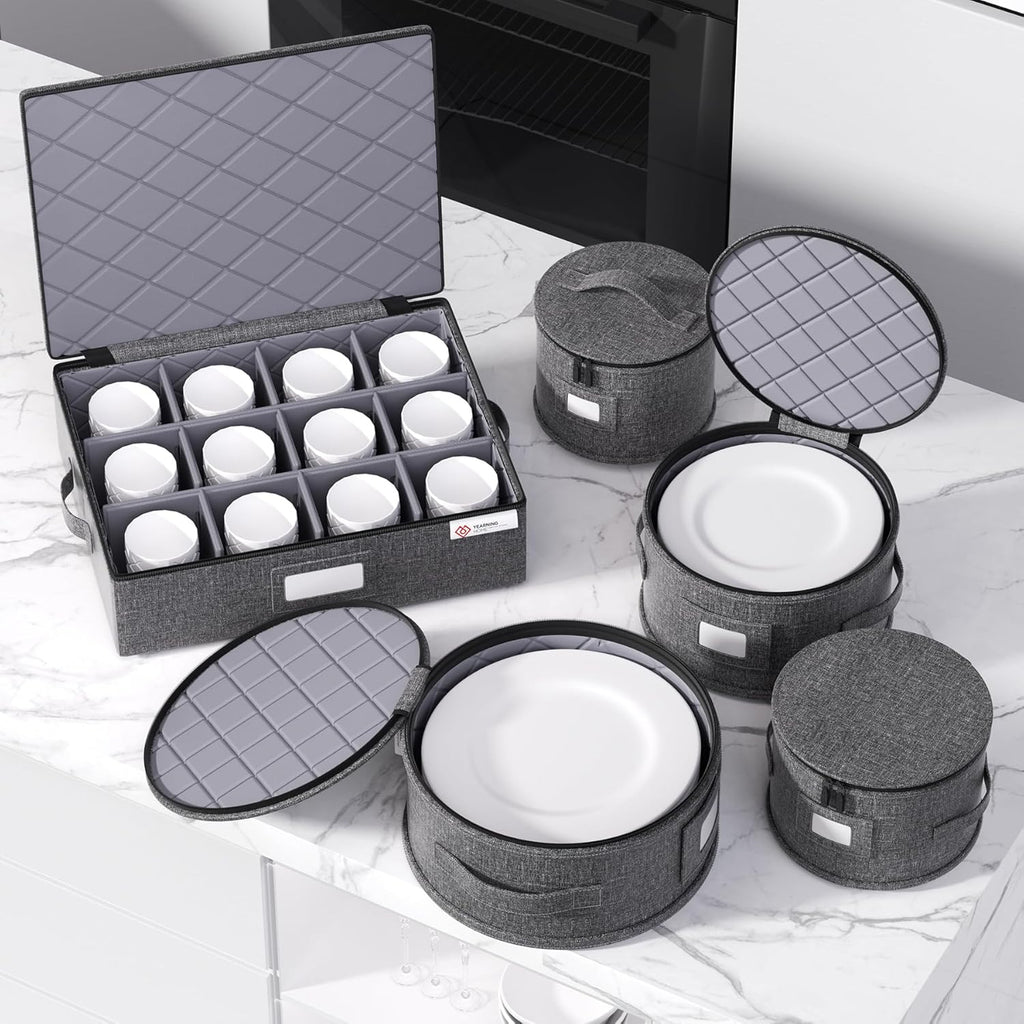 5 Piece Grey Hard Shell Storage Containers for Moving Dishes I72042