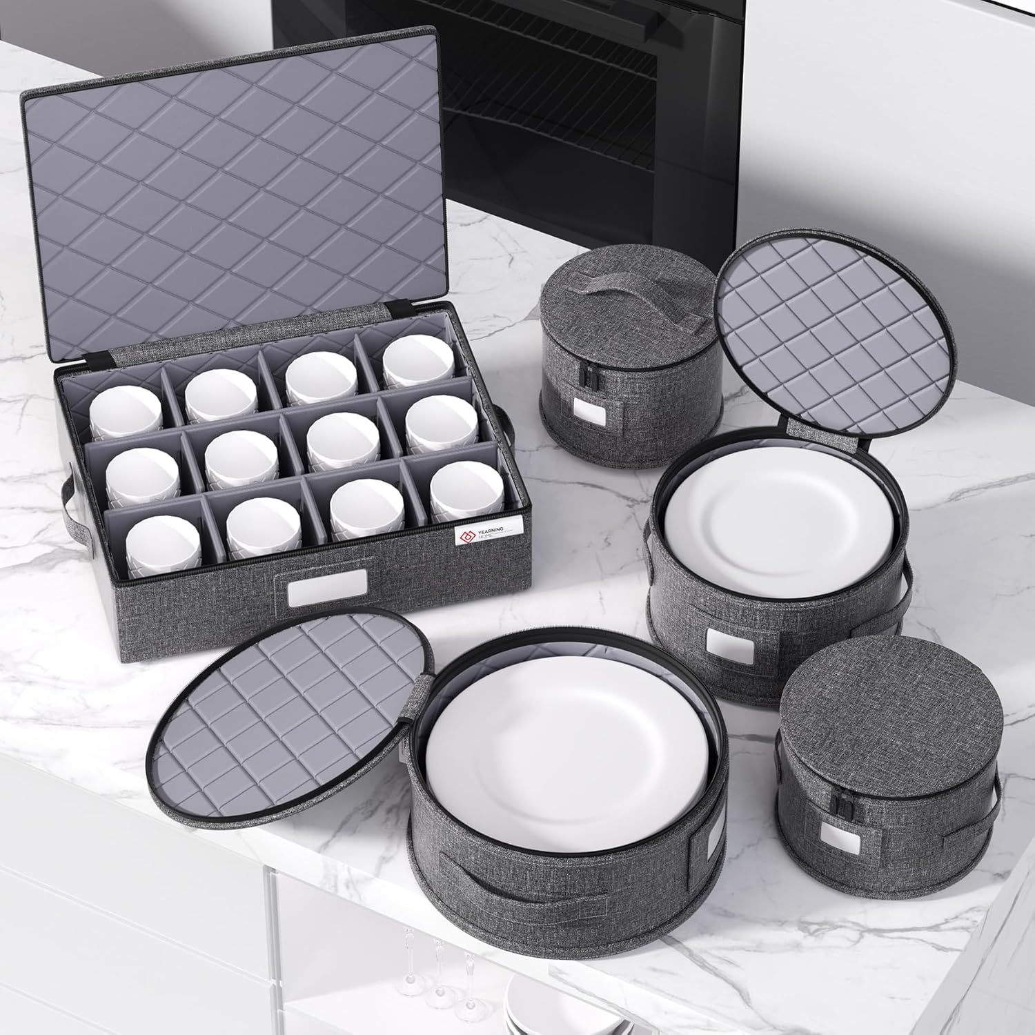 5 Piece Grey Hard Shell Storage Containers for Moving Dishes I72042