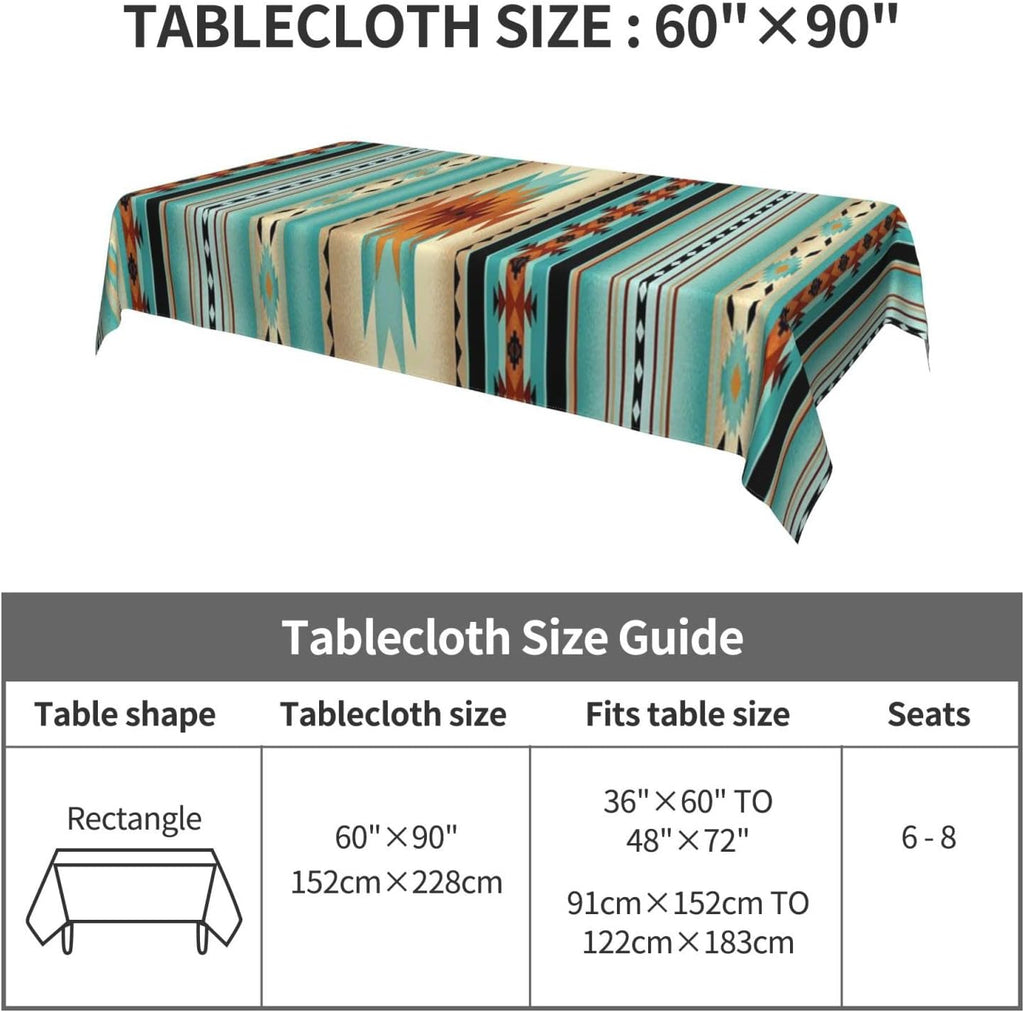 60 X 90 Inches Rectangular Navajo Print Tablecloth J591325