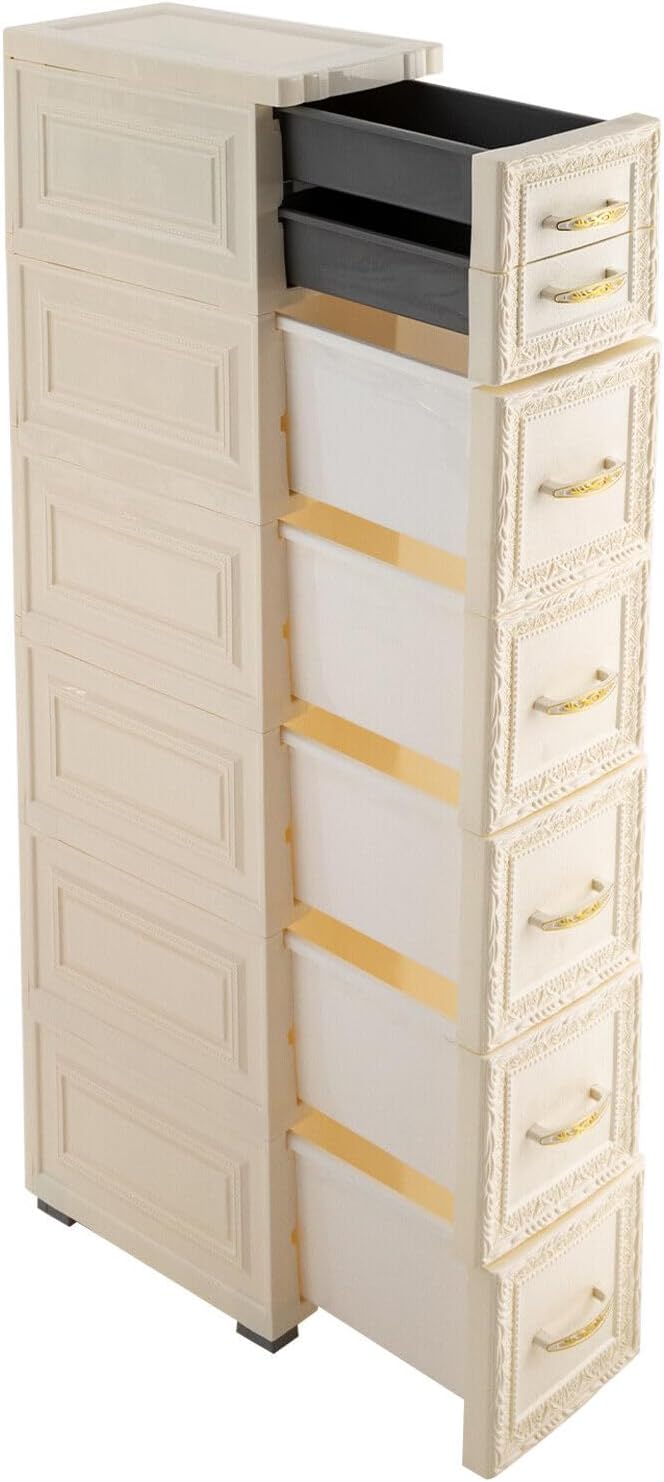 6 Tier Narrow Storage Cabinet with Drawers and Casters S840