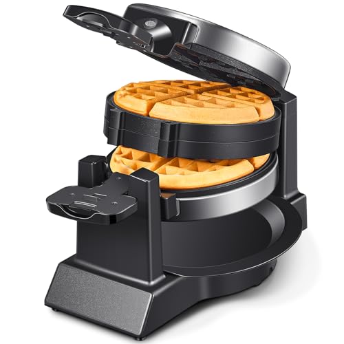 Double Belgian Waffle Maker 180°Flip Nonstick Stainless Steel Y855259