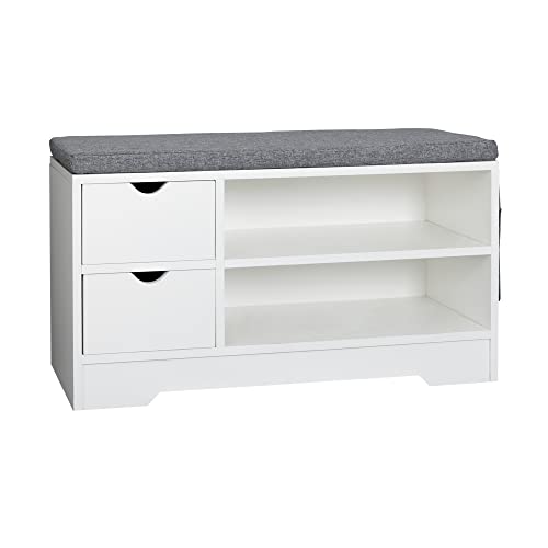 Brown + Gray Shoe Bench with Cushion N770