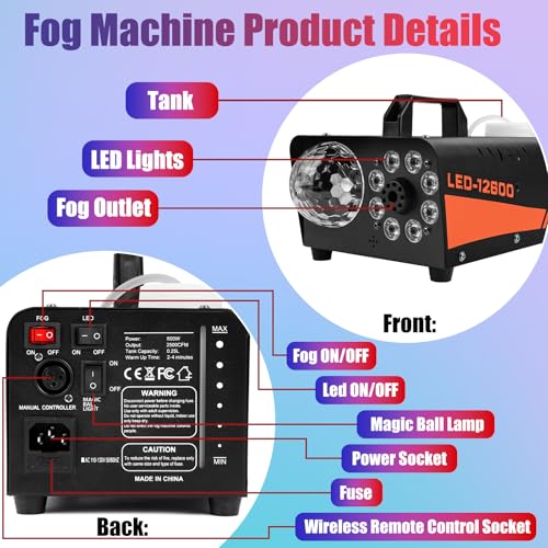 1200W Black Fog Machine with Wireless Remote Control E73769