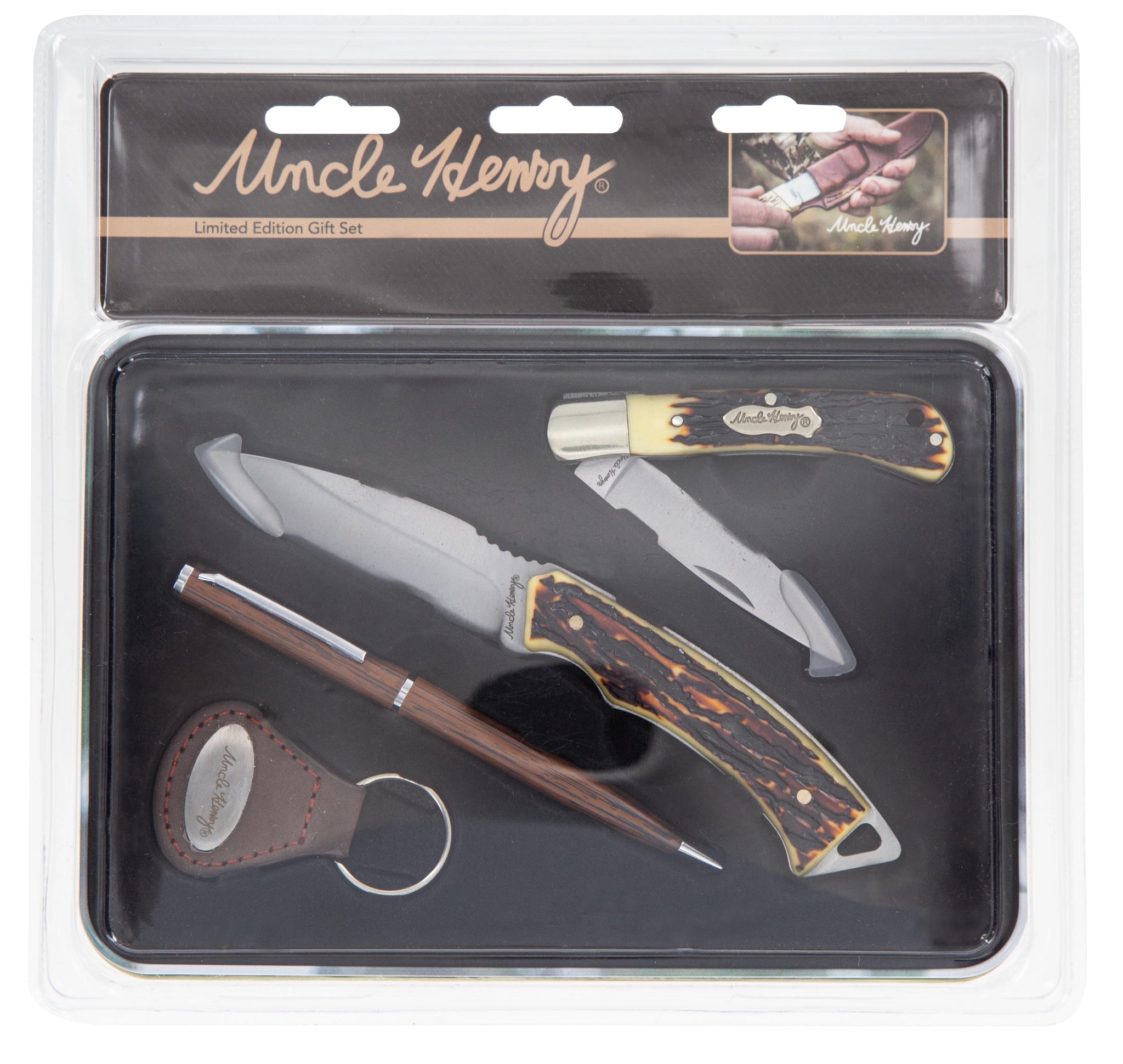 4 Piece Fixed-Blade Knife Folding Knife Leather Keychain Ball-Point Pen Gift Set H53274