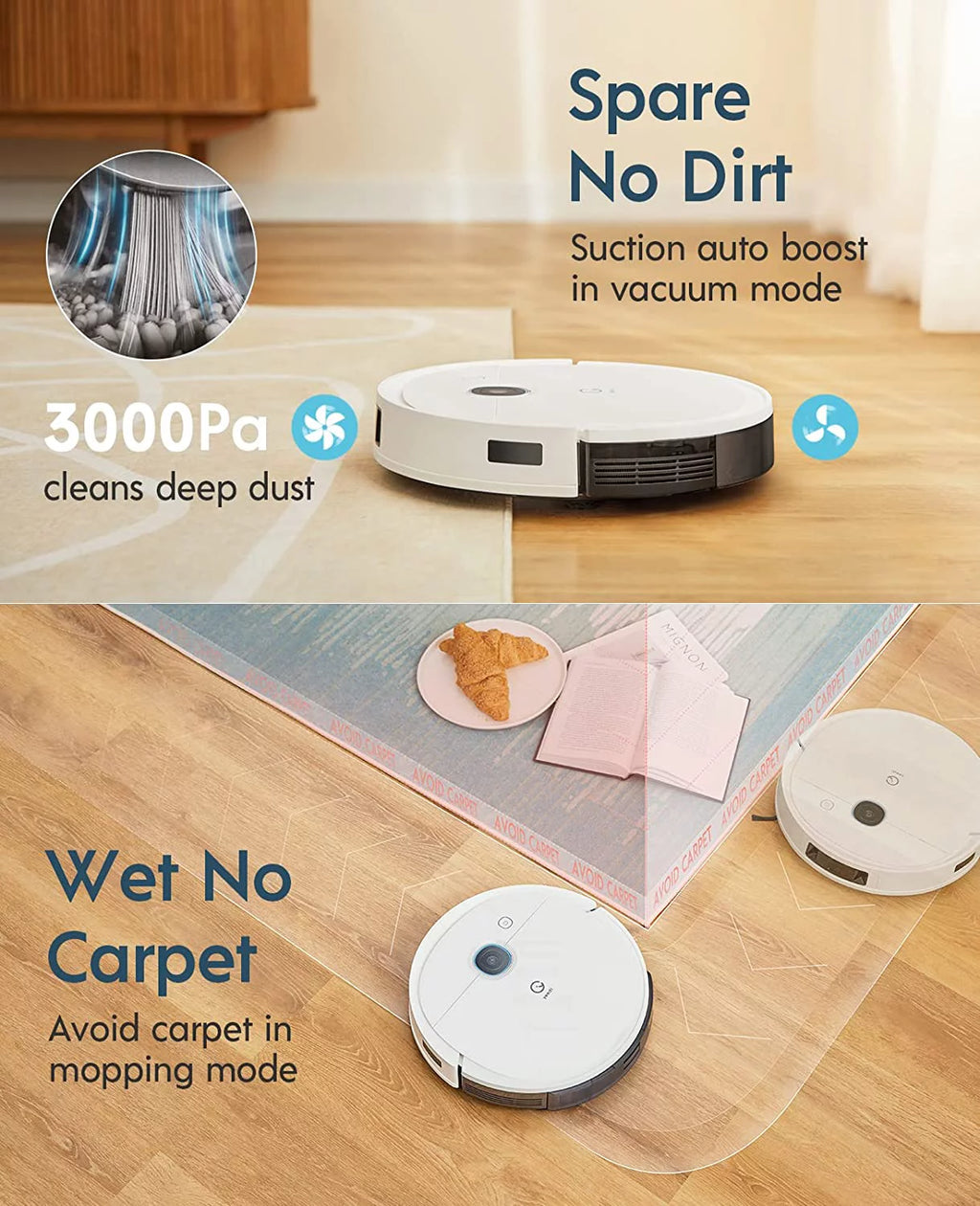 Robot Vacuum and Mop Combo with 3000Pa Suction and 240min Runtime H2776