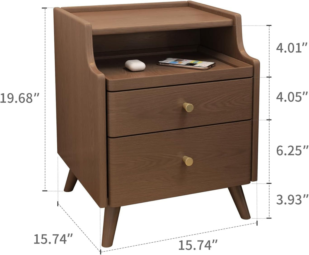 Walnut Solid Wood Nightstand with Drawers L513474