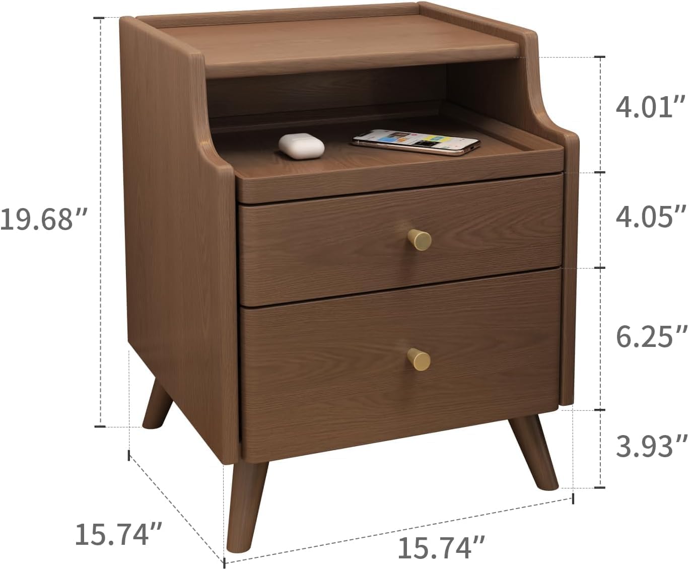 Walnut Solid Wood Nightstand with Drawers L513474
