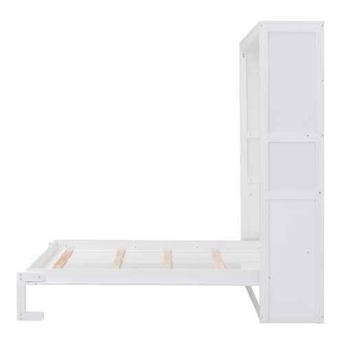 Gray Queen Size Wood Murphy Wall Bed with Shelves T522934