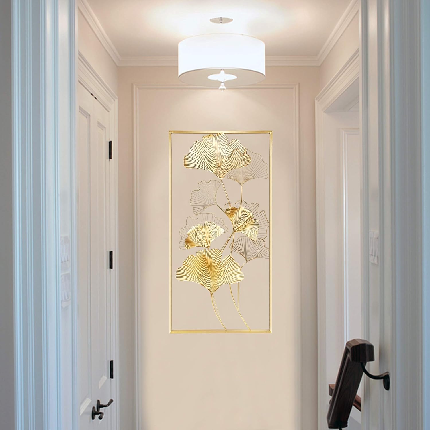 39" X 20" Golden Metal Ginkgo Leaf Wall Hanging Decor O3361