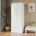 White Wooden Wardrobe Armoire with 2 Doors and 3 Drawer M9454