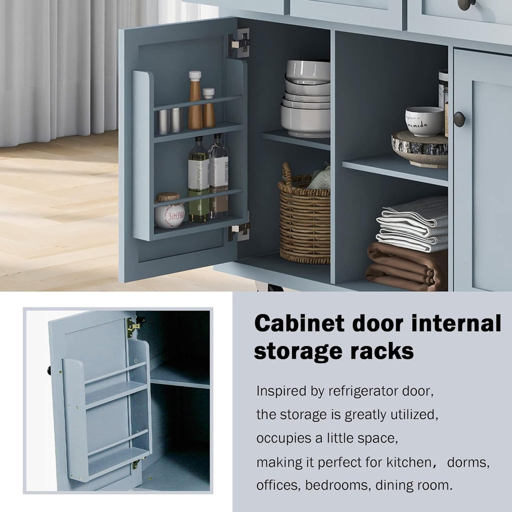 Blue Kitchen Cart with Rubber Wood Drop-Leaf Countertop R356542