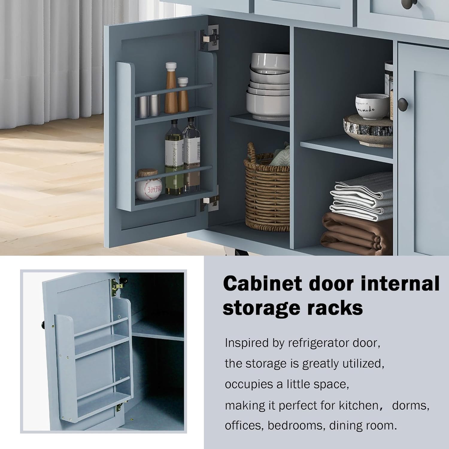 Blue Kitchen Cart with Rubber Wood Drop-Leaf Countertop R356542