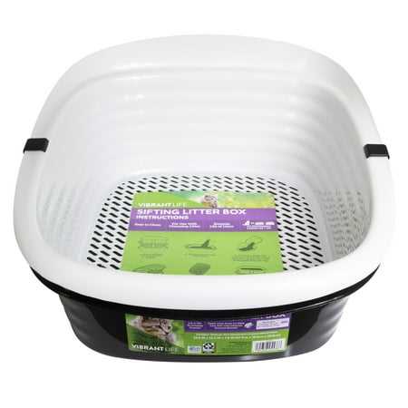 Black Large Sifting Cat Litter Box with 2 Open Top Plastic Pans and Tray X413104
