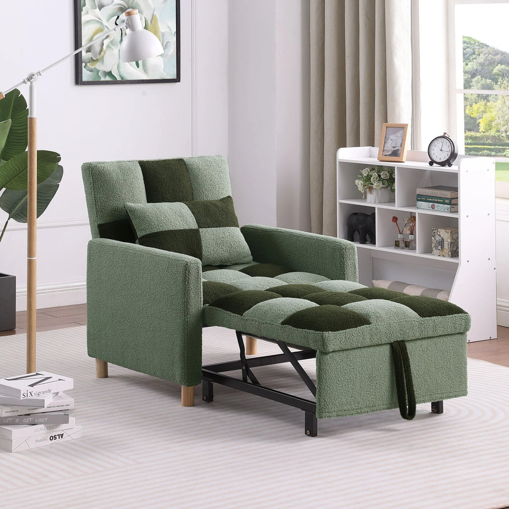 Convertible Sleeper Sofa Chair Bed with Pillow Teddy Fabric O687
