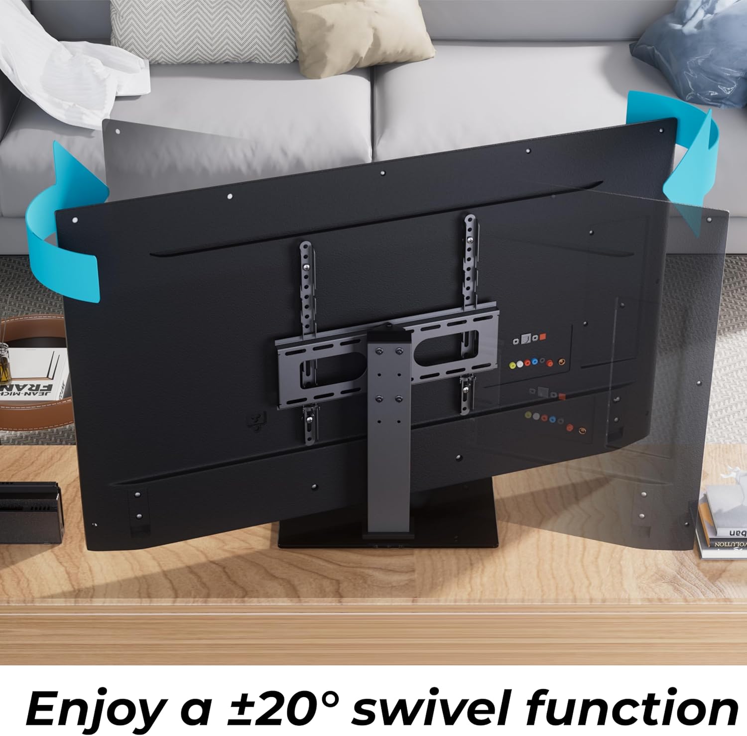 Swivel Height Adjustable TV Stand with Tempered Glass Base, BLACK I711