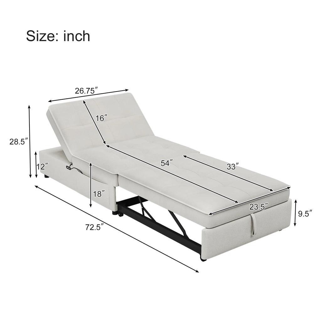 White 4-in-1 Folding Ottoman Bed with Storage Pocket and USB Port X75383