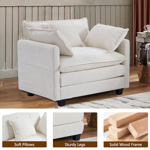 40" Chenille Lounge Chair with Ottoman (Beige, 1-Seat) Z869