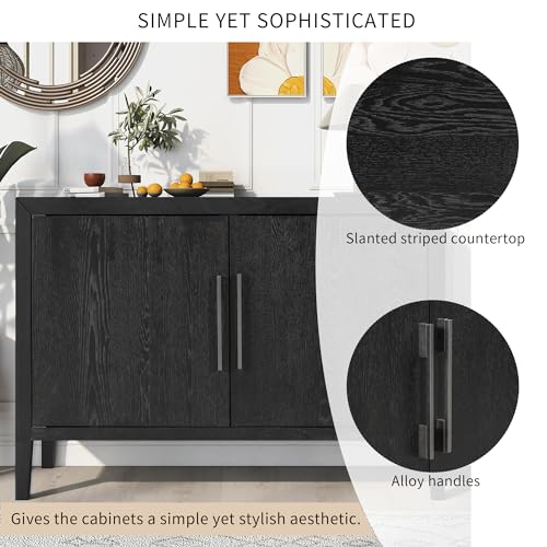 Black Sideboard Storage Cabinet with 4 Doors and Adjustable Shelves G915