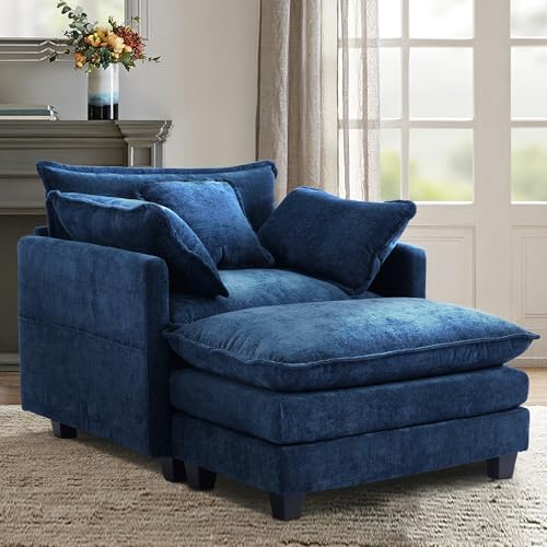 40" Chenille Lounge Chair with Ottoman (Beige, 1-Seat) Z869