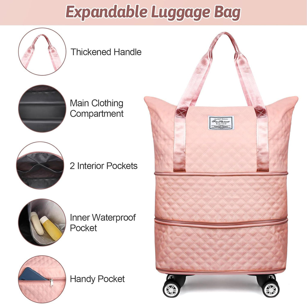 Pink Rolling Duffle Bag with Wheels and Handle Y9443