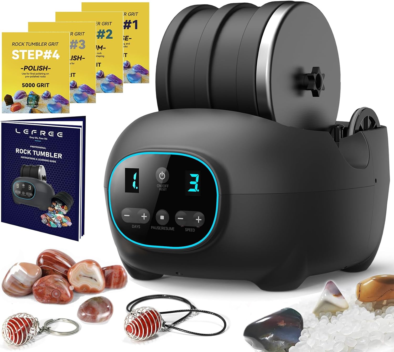 Rock Tumbler Kit with 3LB Leak Proof Rubber Barrel A6377