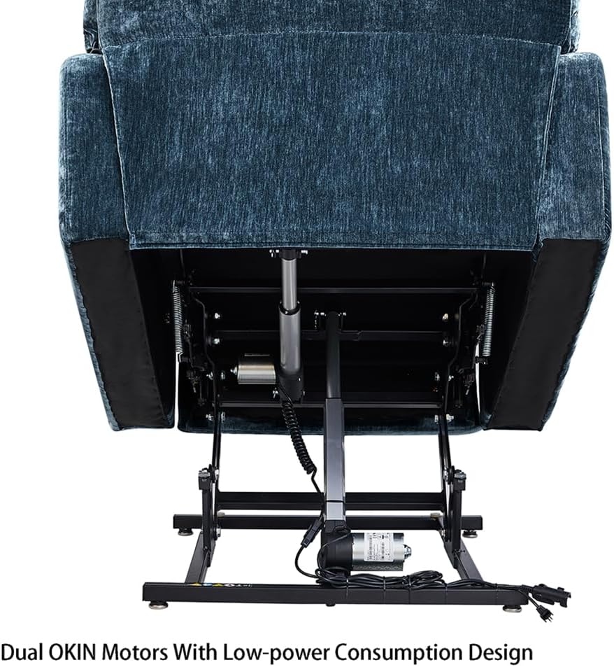 Blue Dual Motor Power Lift Recliner Chair with Remote Control Massage and Heat Cup Holder H628302