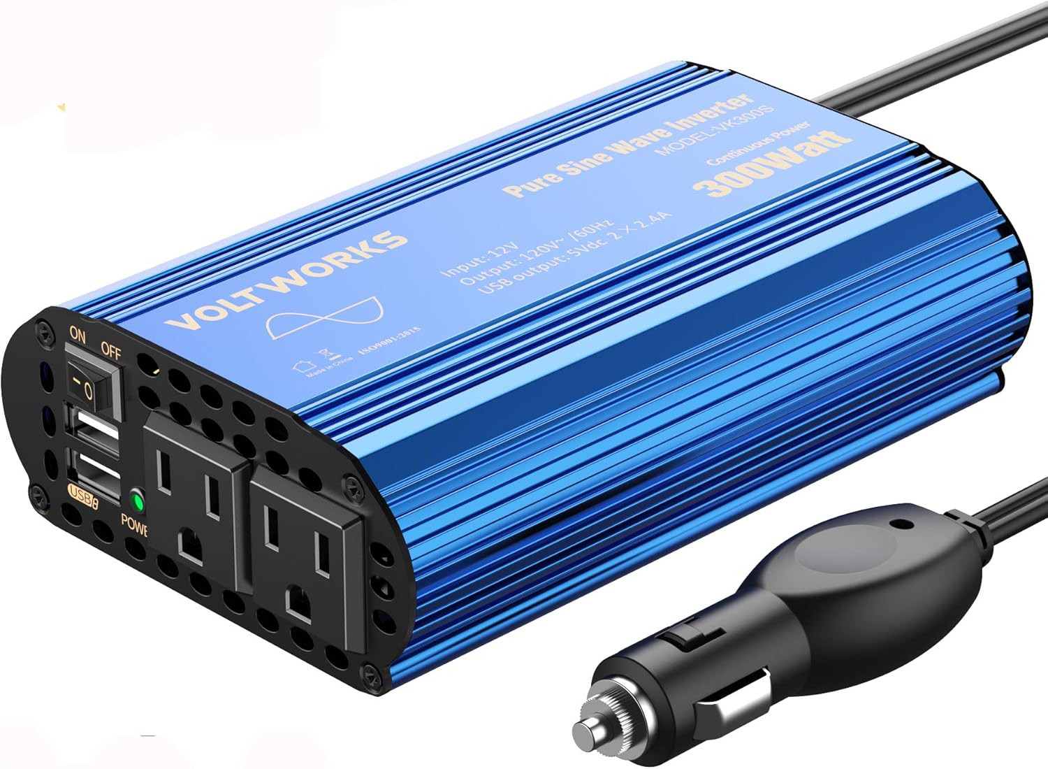 600 Watts Pure Sine Wave Power Inverter DC 12V to AC 110V 120V with Dual 2.4A USB Port & LCD Display T2839