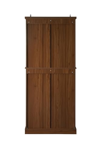 Tall Cabinet with 4 Rattan Doors and 1 Drawers, Adjustable Shelves (Walnut) U4723