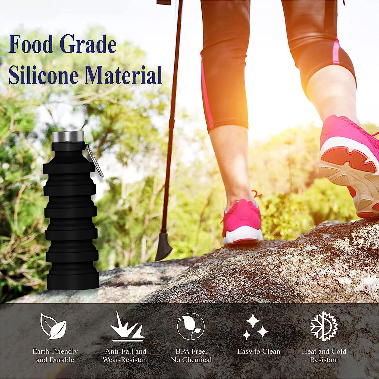 2 Pack Collapsible Silicone Water Bottle Q678