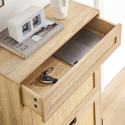 Oak Rattan Shoe Storage Cabinet with 3 Flip Door and 1 Drawer M7357