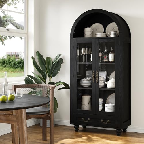 Tall Arched Storage Cabinet with Glass Doors V9673