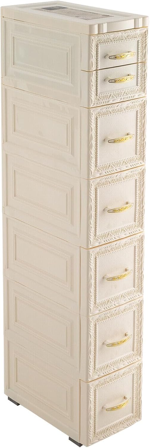 6 Tier Narrow Storage Cabinet with Drawers and Casters S840