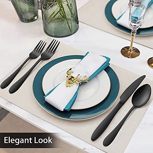 48-Piece Black Stainless Steel Silverware Set with Steak Knives K317627