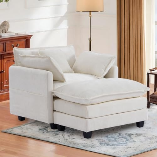 40" Chenille Lounge Chair with Ottoman (Beige, 1-Seat) Z869
