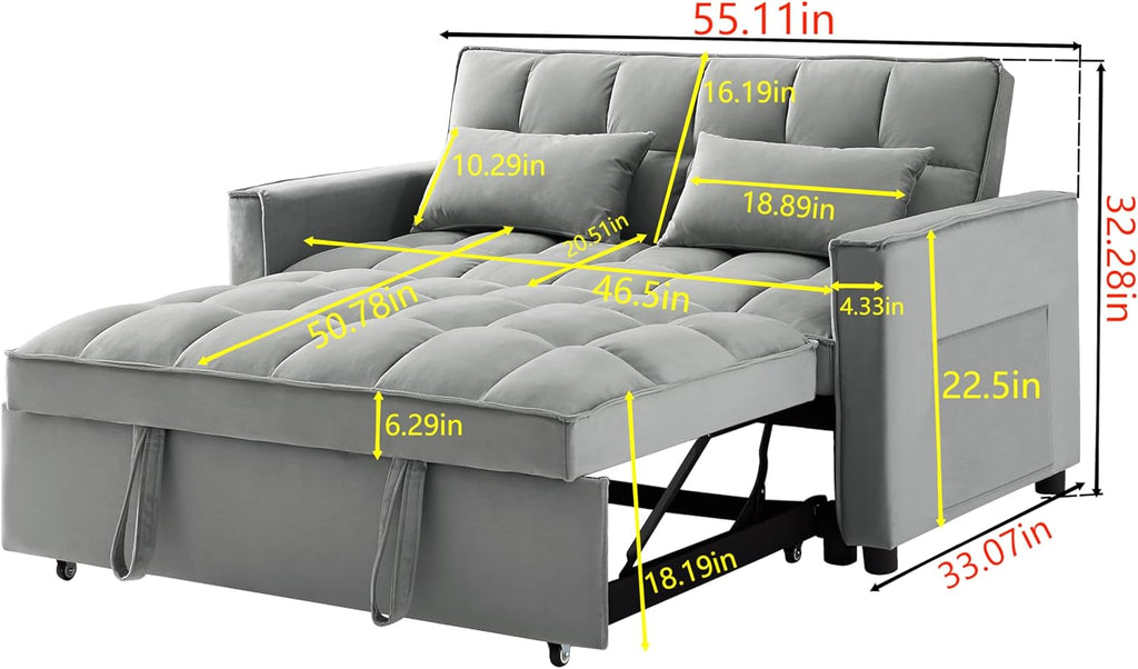 Gray Full Pull Out Sofa Bed with Pillows M9619