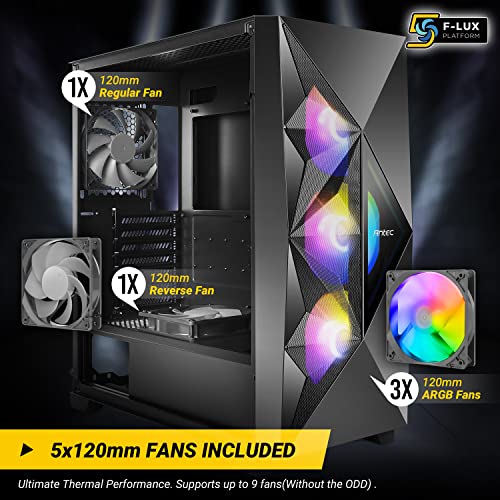 Mid Tower Computer Case, ATX, USB3.0, 360 mm Radiator Support, 3 x 120 mm ARGB Fans Included B38102