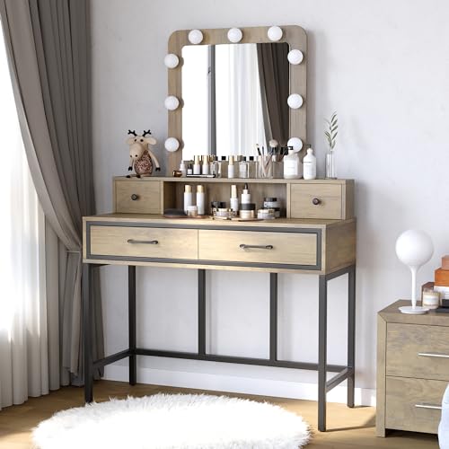 White Vanity with 4 Drawers and Lighted Mirror X504095