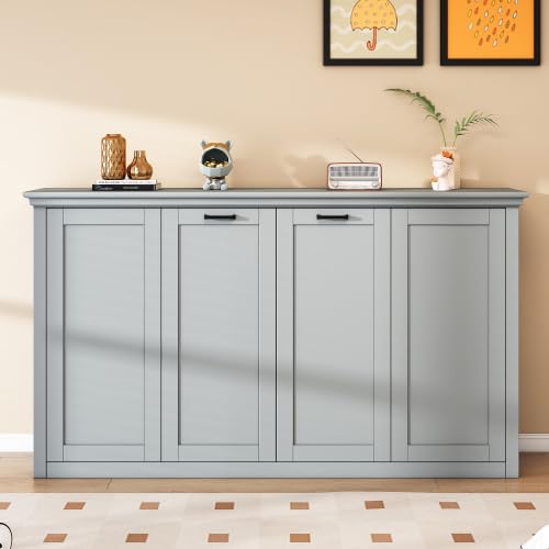 Gray Queen Size Murphy Bed Wall Bed Frame O938622