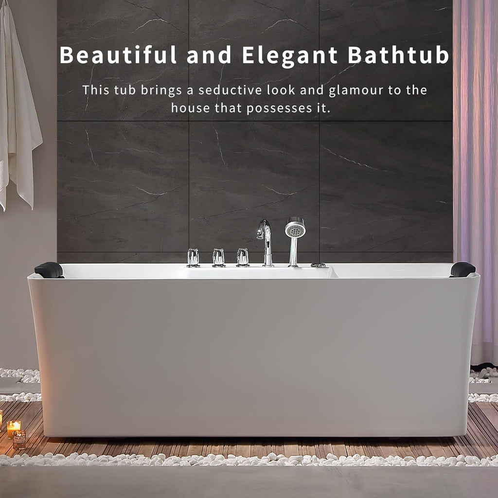 67 Inch Freestanding Acrylic Whirlpool Bathtub with 8 Jets, White T737149