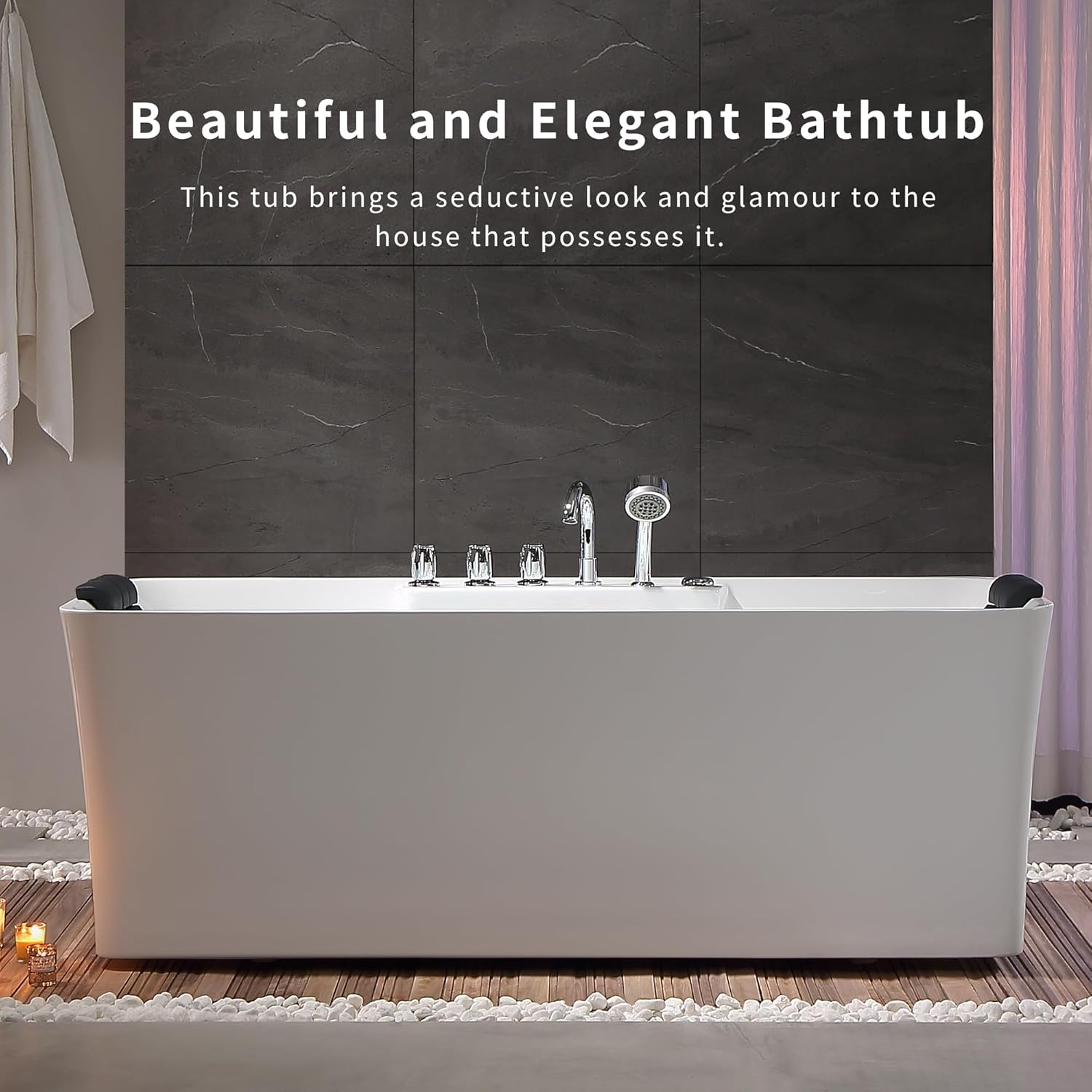 67 Inch Freestanding Acrylic Whirlpool Bathtub with 8 Jets, White T737149