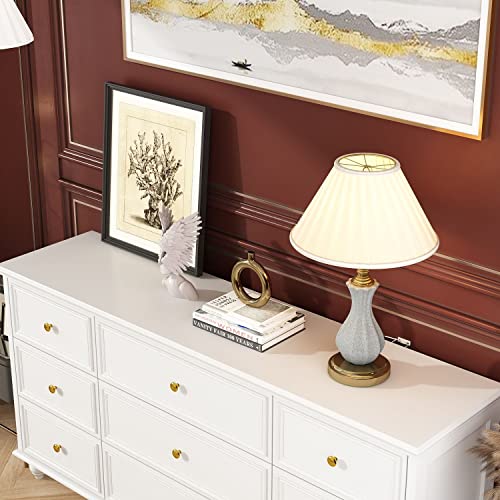 White 9 Drawer Chest of Drawers with Gold Metal Handles & Wooden Legs J6863