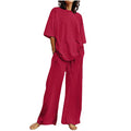 Two Piece Linen Short Sleeve Tops Wide Leg Pants Matching Sets Z819449