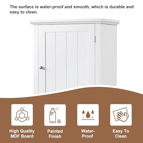 White Tall Bathroom Storage Cabinet with 2 Doors, 5 Shelves, 1 Drawer N324