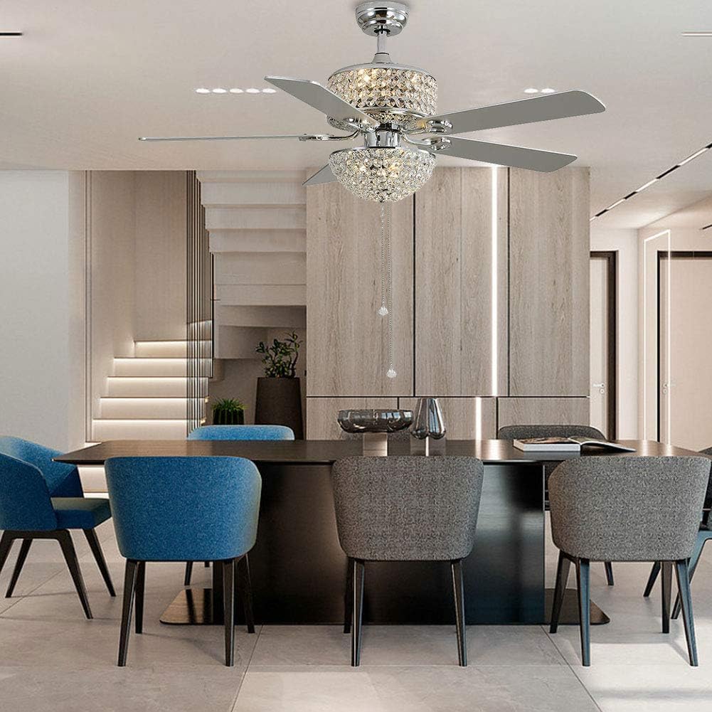 Silver Crystal Ceiling Fan with Light and Remote 5 Blades K7109